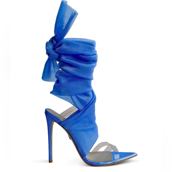 NWT AUTHENTIC MONIKA CHIANG Juliet Blue Tulle & PVC Tie up Sandals - Blue Size39 - Picture 4 of 8